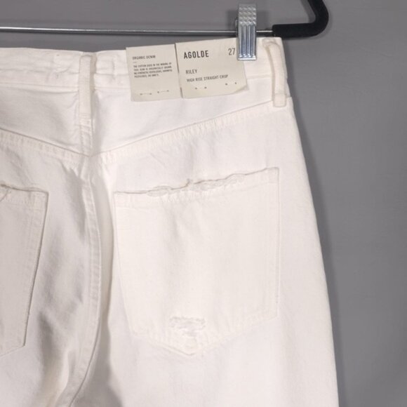 NWT AGOLDE Women’s Riley Crop High Rise Straight Jeans White Slant Distressed 27 - Picture 13 of 16